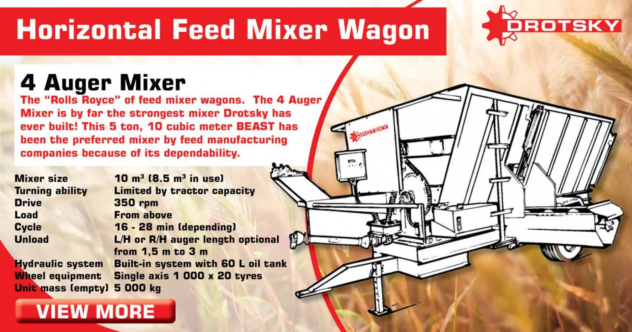 Horizontal feed mixer wagon | 4-Auger mixer | Drotsky