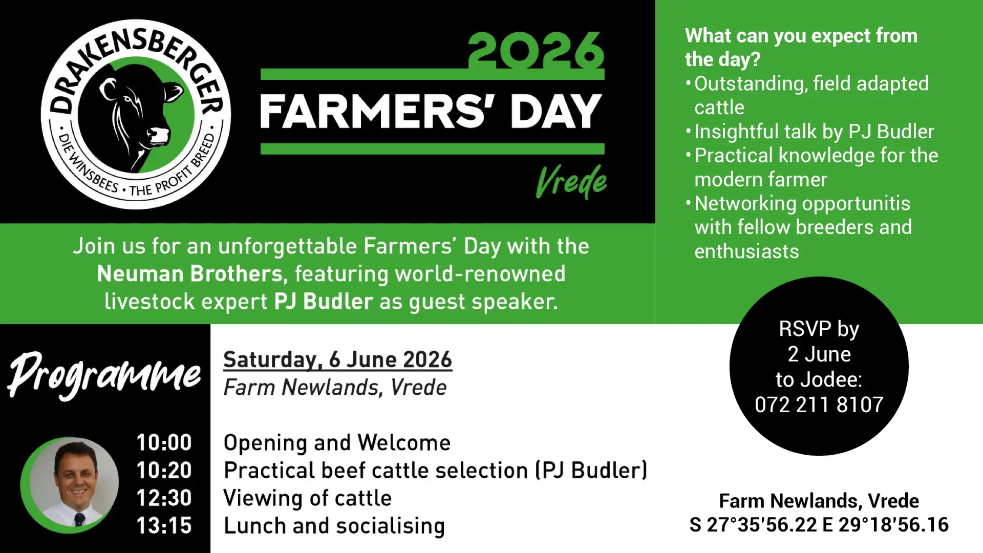 Drakensberger 2026 Kuddedink | 6 Junie 2026 | Plaas Newlands, Vrede