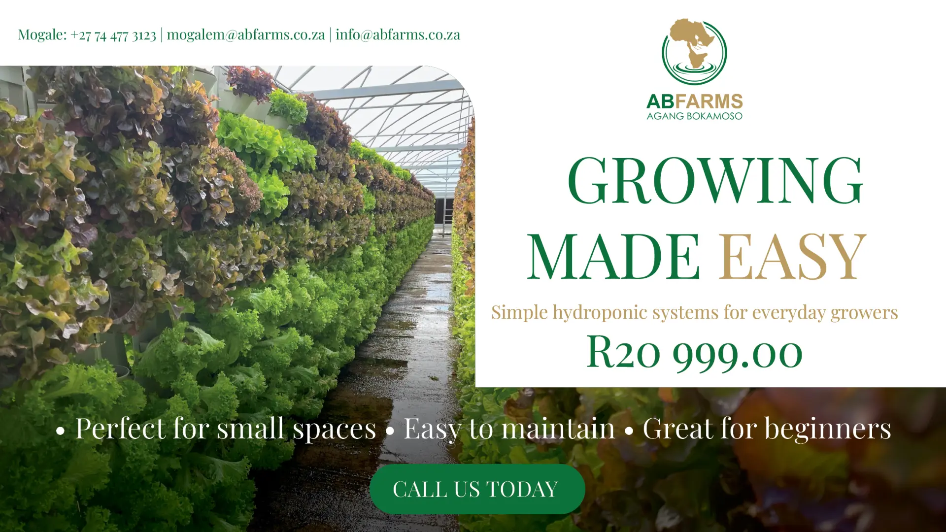 AB Farms hydroponic systems: Start growing today for only R20,999.00