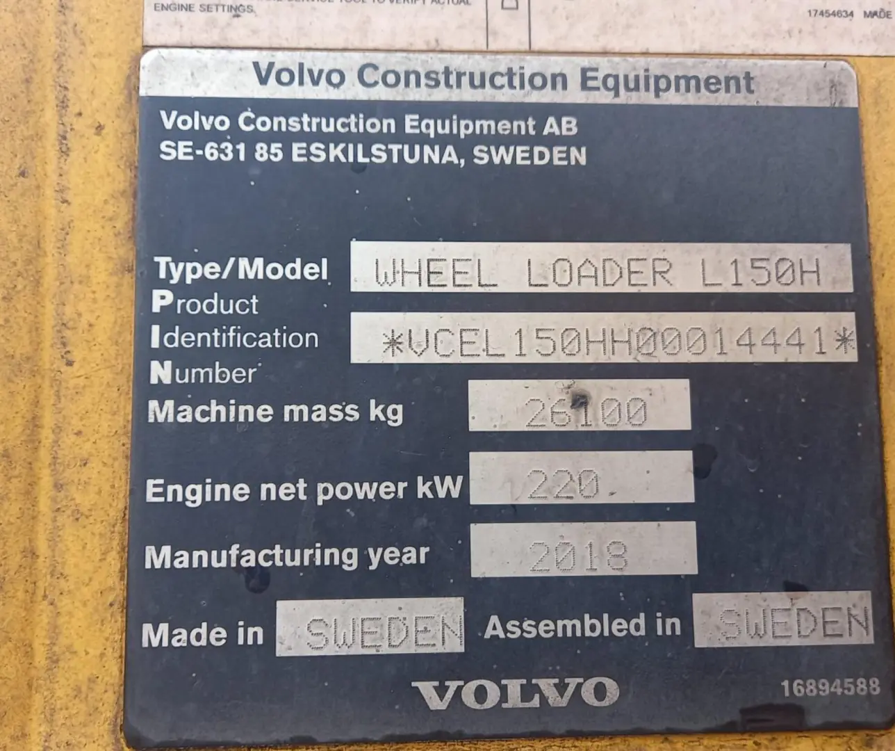 2018 Volvo L150H Loader | 16 607 Hours | EarthComp