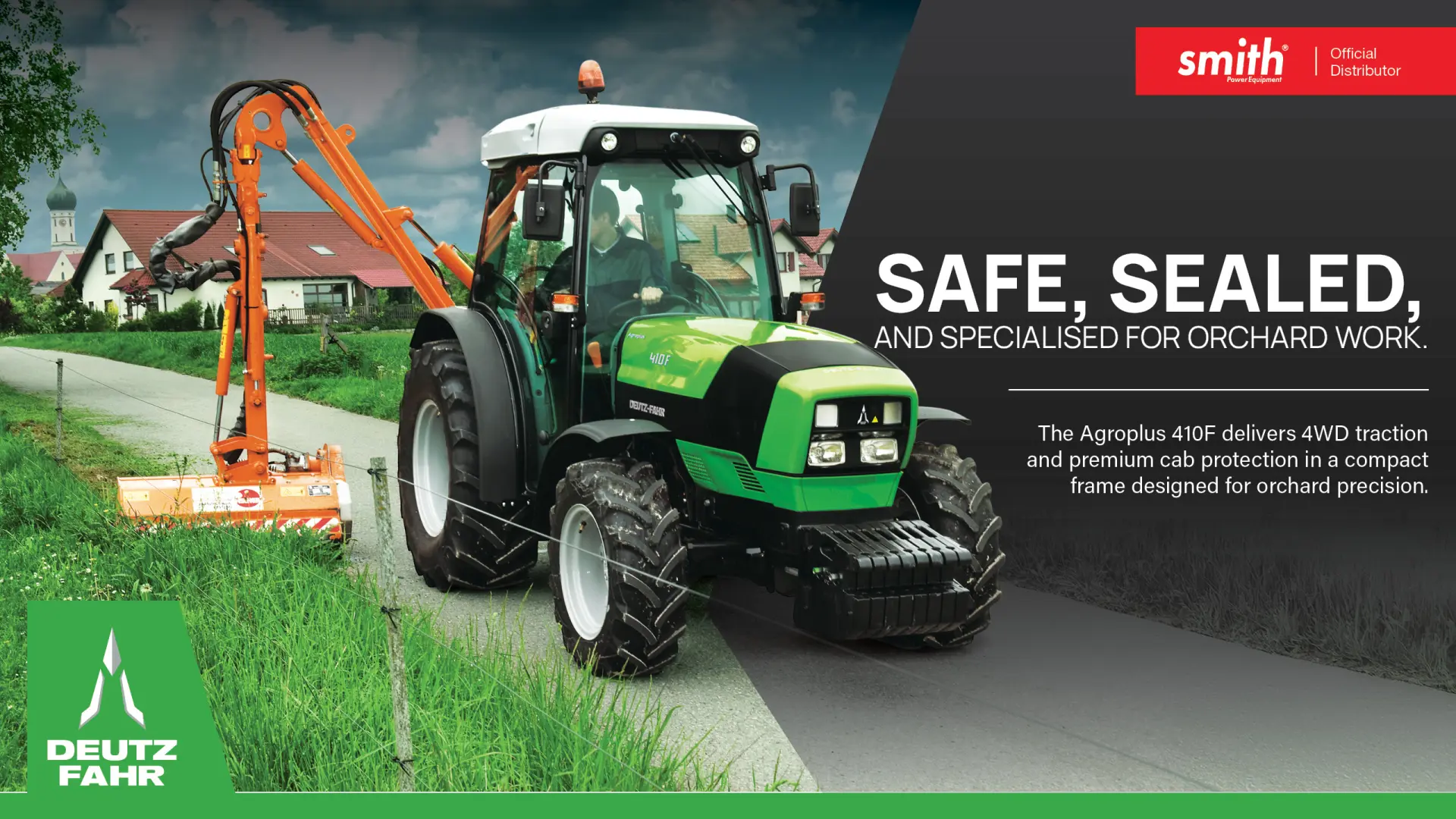 Agroplus 410F (PowerShuttle) Cab 4WD | Compact precision for orchards &amp; vineyards | Smith Power Equipment
