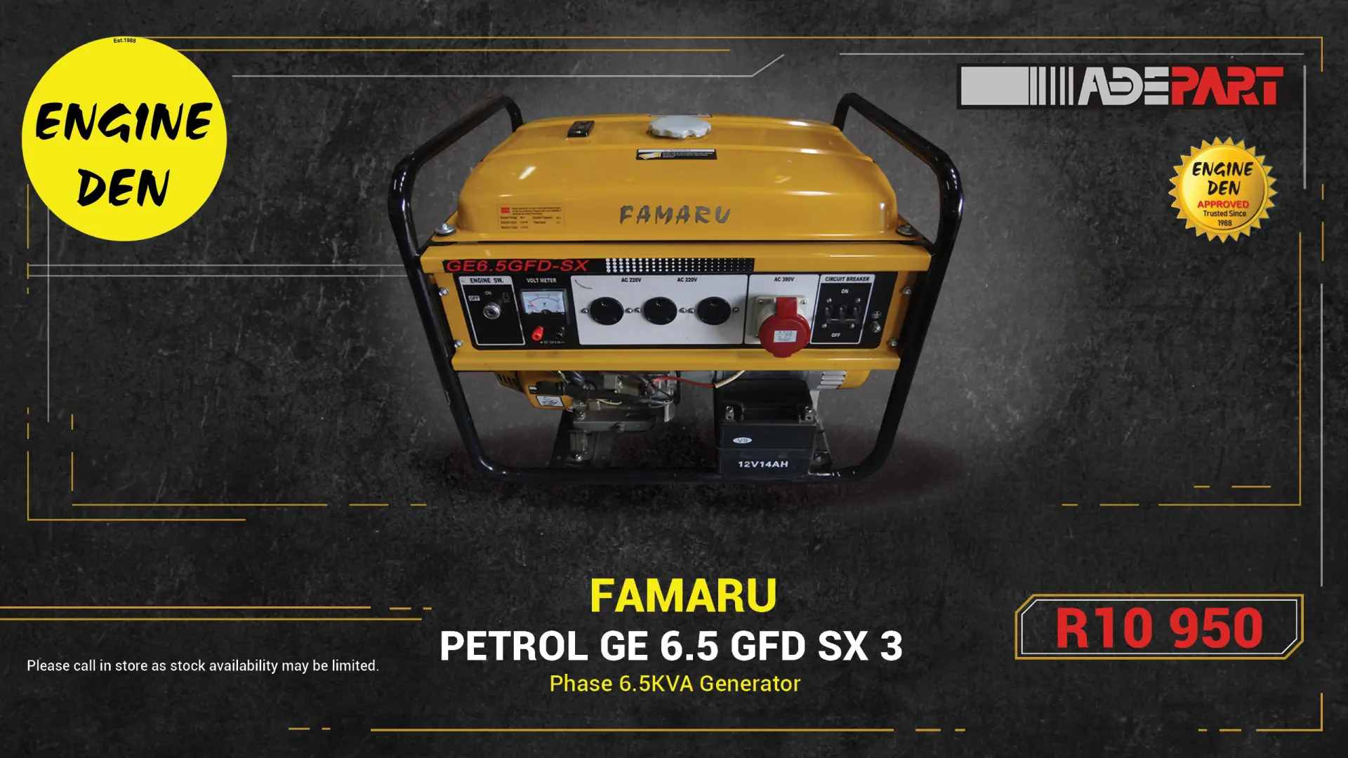Famaru petrol GE 6.5 GFD SX 3 phase 6.5KVA generator | Engine Den