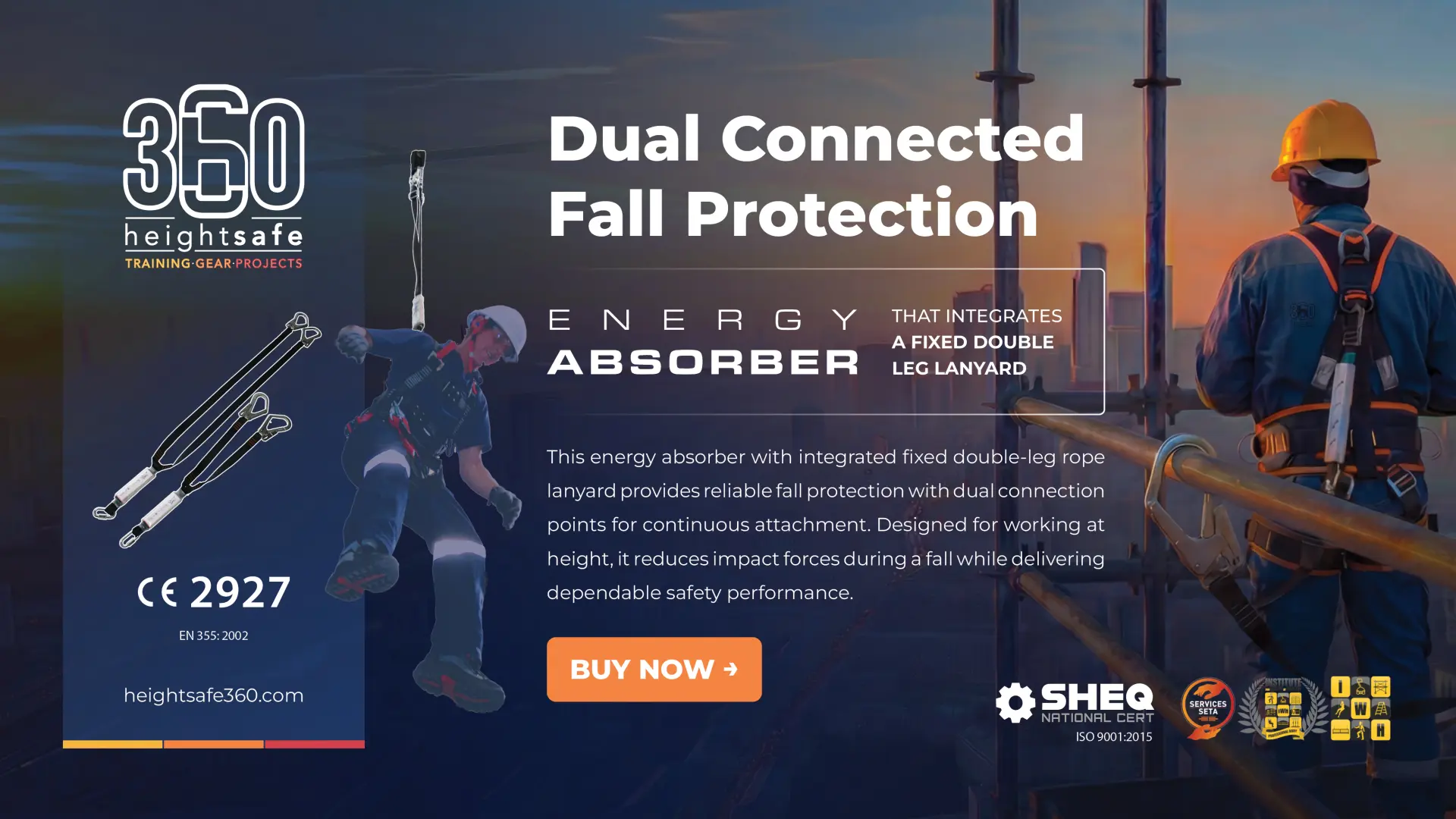 Energy Absorber that integrates a Fixed Double Leg Lanyard | Height Safe 360