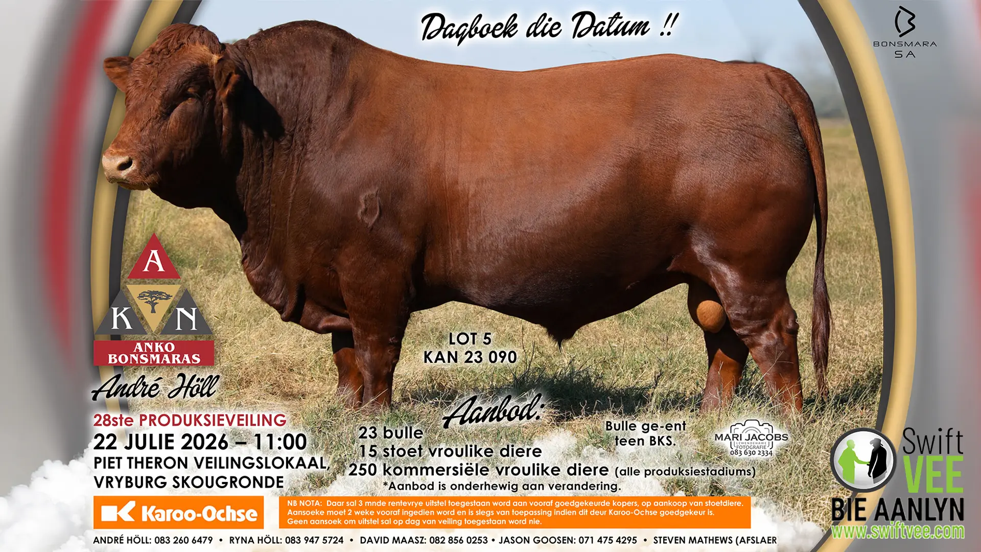 Dagboek die datum!! | Anko Bonsmaras se 28ste Produksieveiling | 22 Julie 2026 | 11:00 | Vryburg Skougronde