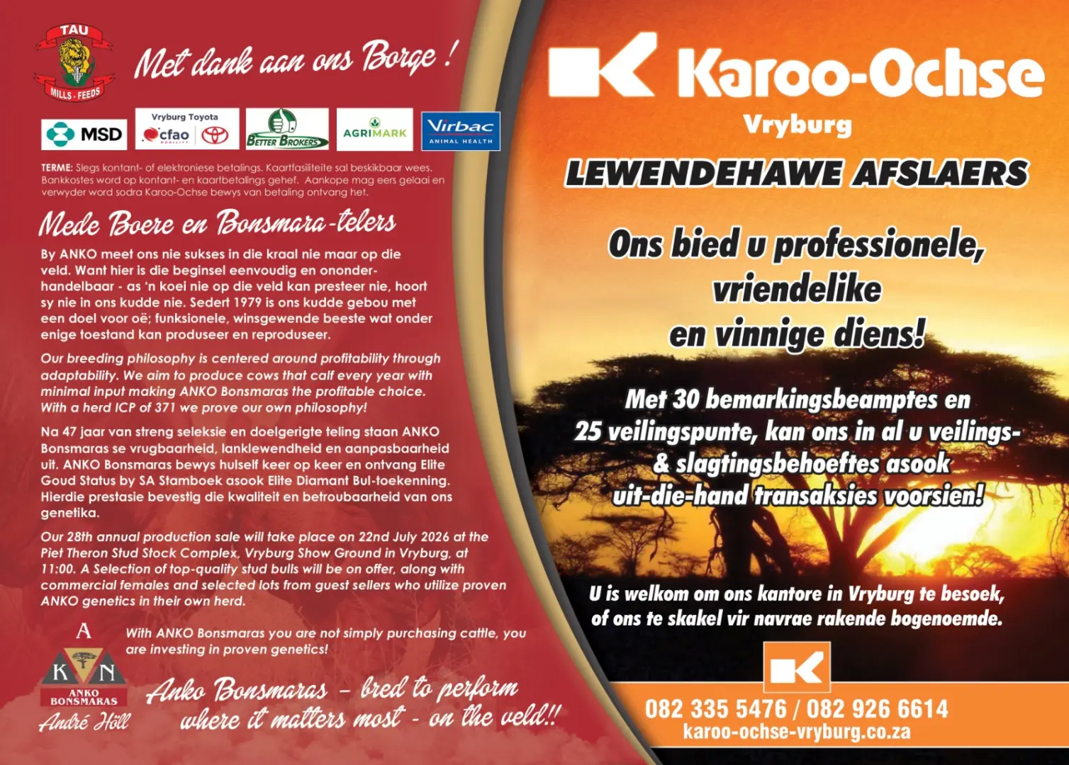 Dagboek die datum!! | Anko Bonsmaras se 28ste Produksieveiling | 22 Julie 2026 | 11:00 | Vryburg Skougronde