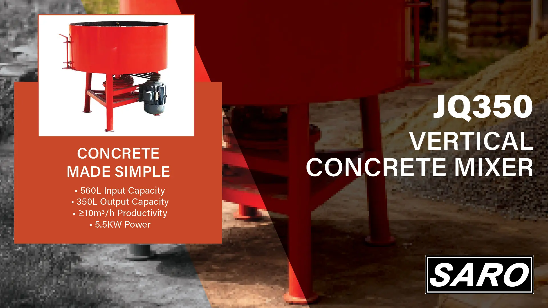 JQ350 Vertical Concrete Mixer 5.5kw 350L Output Capacity | Saro Agro