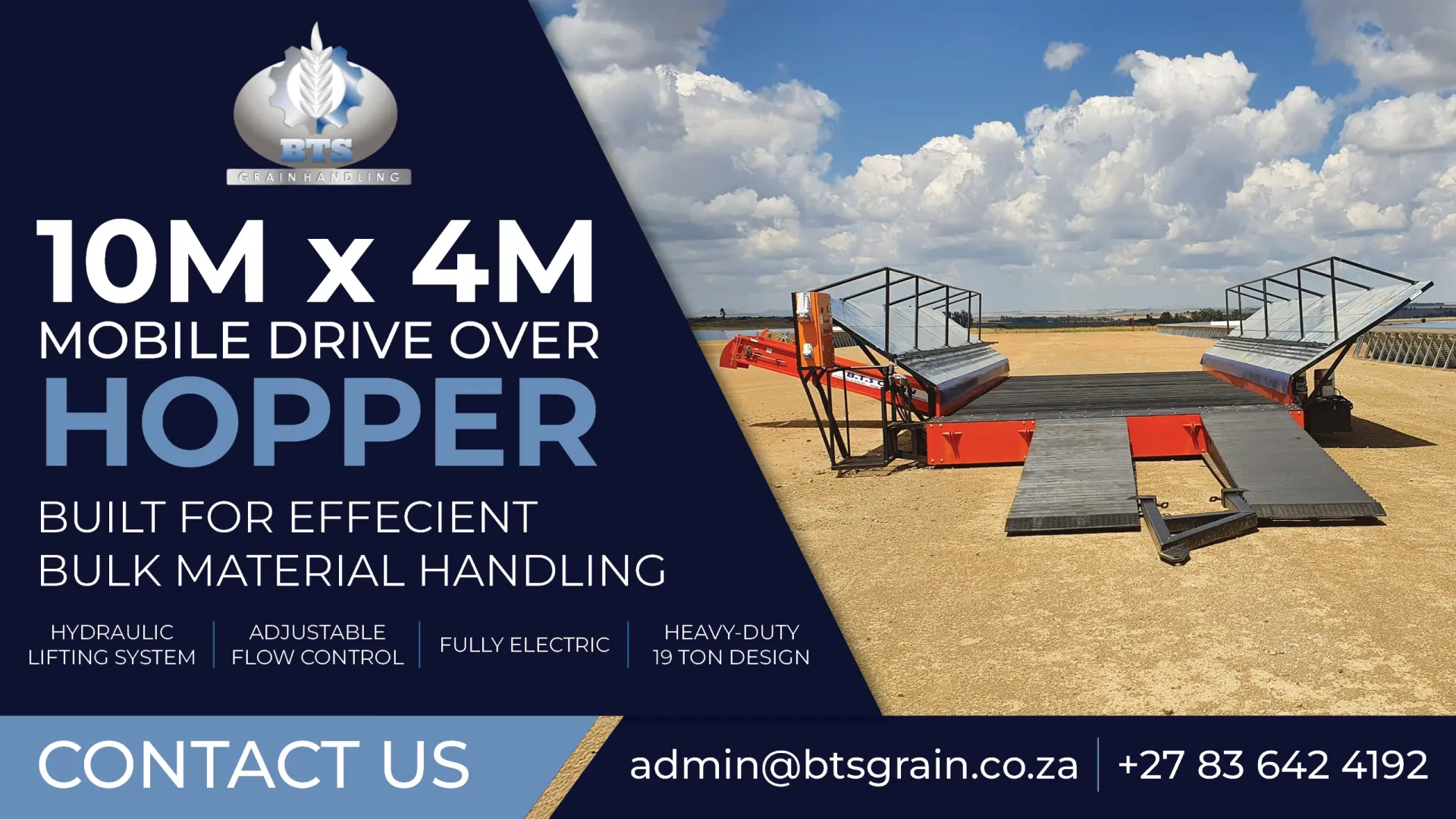 10m x 4m Mobile drive over Hopper | Built for efficient bulk material handling | BTS Grain Handling
