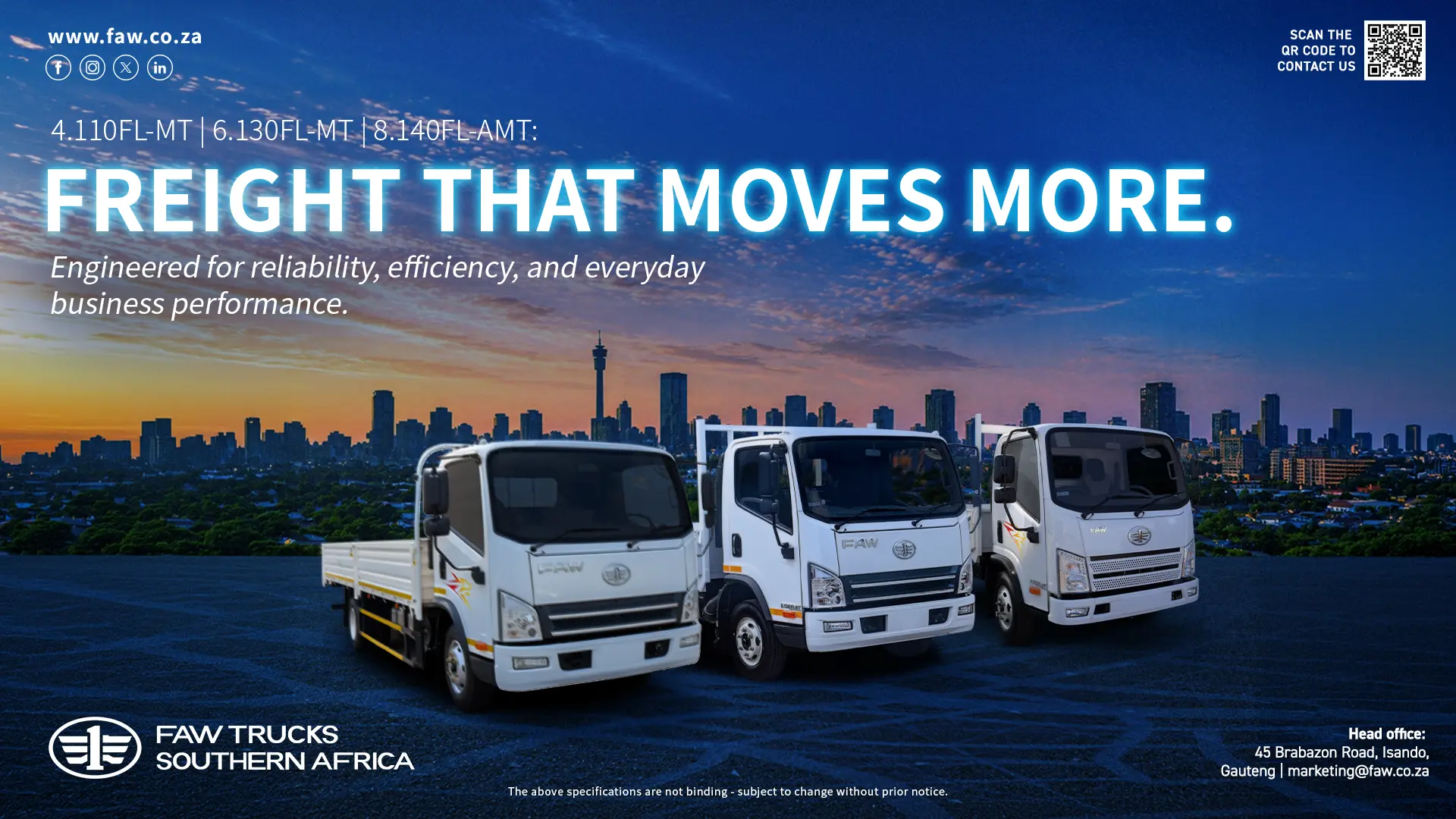 Freight that moves more | 4.110 FL-MT  | 6.130 FL-MT  | 8.140 FL-AMT | FAW Trucks Southern Africa