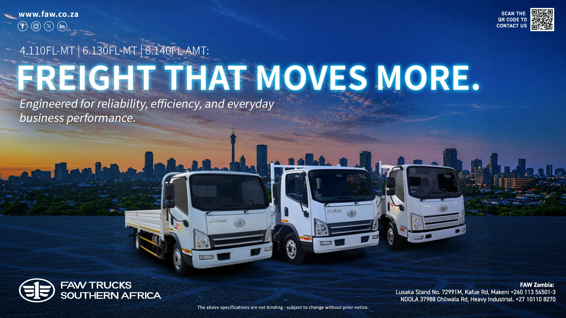 Freight that moves more | 4.110 FL-MT | 6.130 FL-MT | 8.140 FL-AMT | FAW Trucks Southern Africa