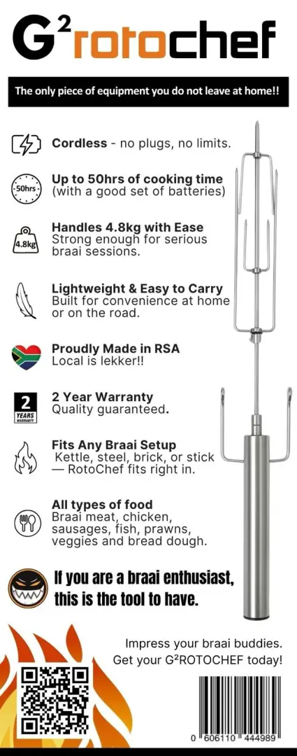Rotochef Rotisseries Spit | Designed to hold 4.8KG of succulent meat overfire | Outdoor Innovation