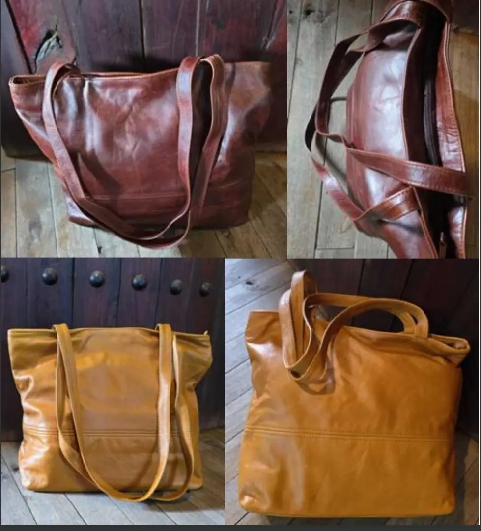 GENUINE LEATHER HIGH QUALITY SHOPPING HANDBAG WITH ZIPS | ±42×33×15cm | Available in: Brown and Tan | Outdoor Innovation