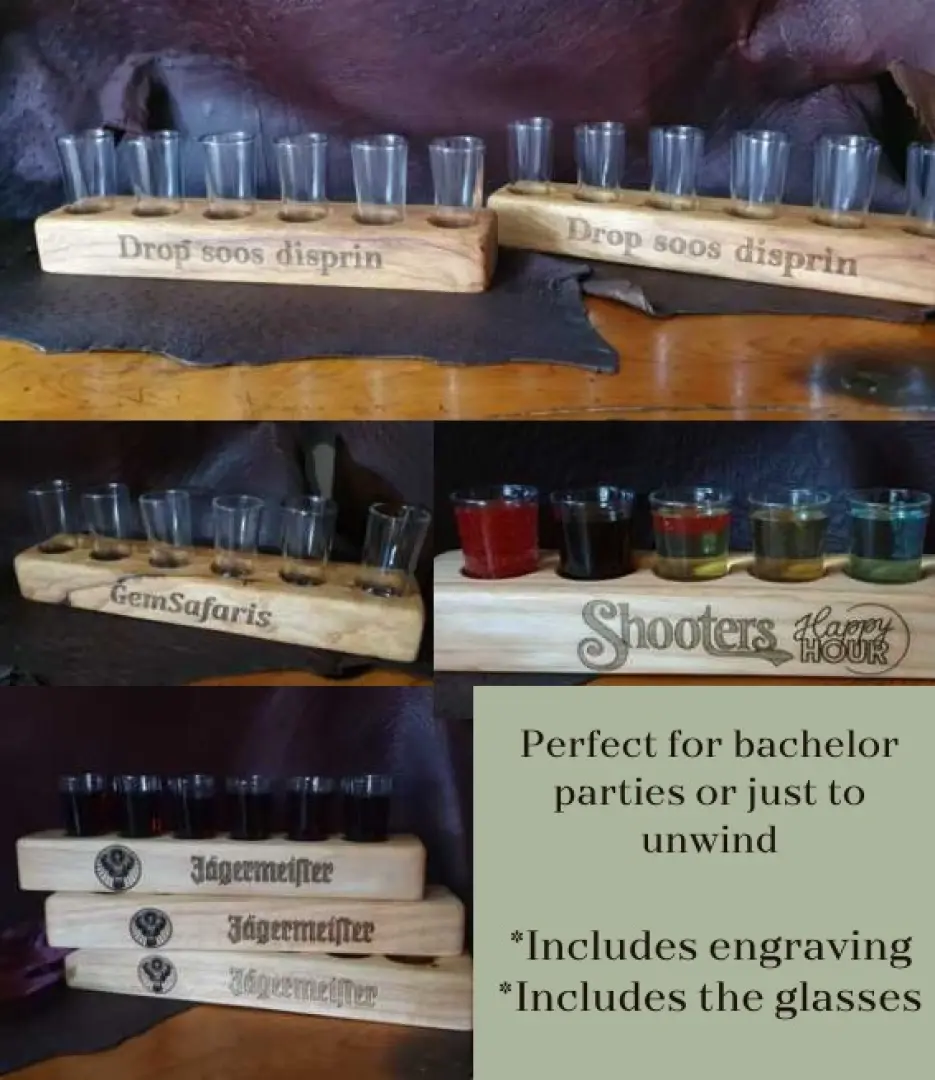 Rubberwood 6 glass shooter tray | Perfect for bachelor parties or just to unwind | Outdoor Innovation