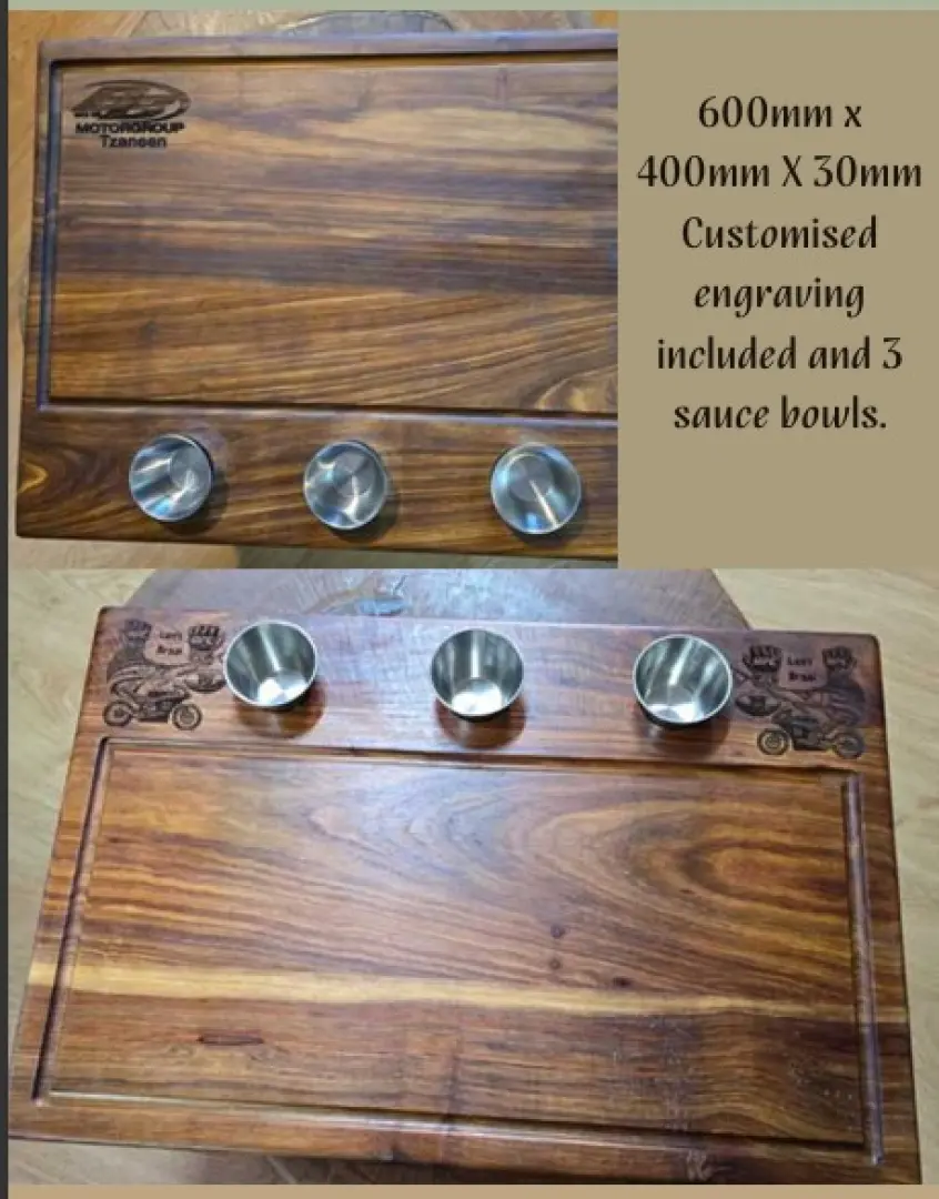 Kiaat Braaiboard | 600mm x 400mm X 30mm  | Customised engraving | Outdoor Innovation