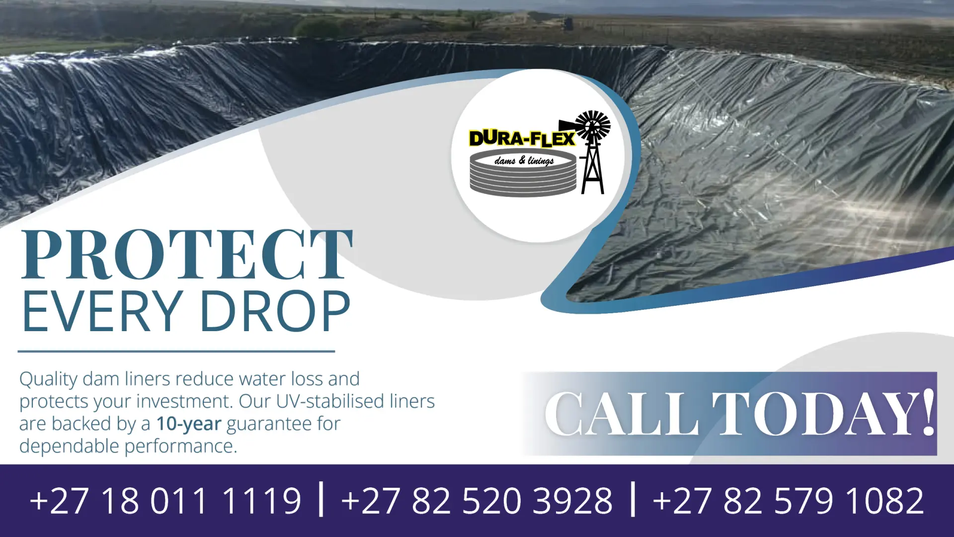 Our UV-stabilised liners are backed by a 10-year guarantee for dependable performance | Duraflex Dams &amp; Linings