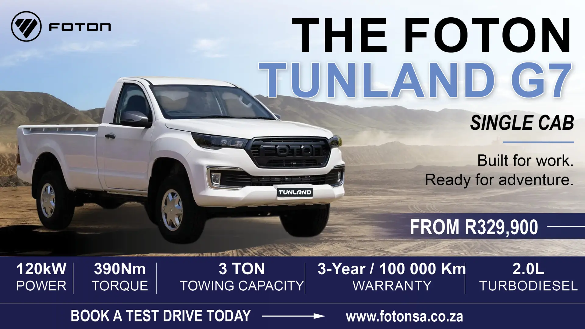 Foton Tunland G7 Single Cab | Built for work. Ready for adventure.
