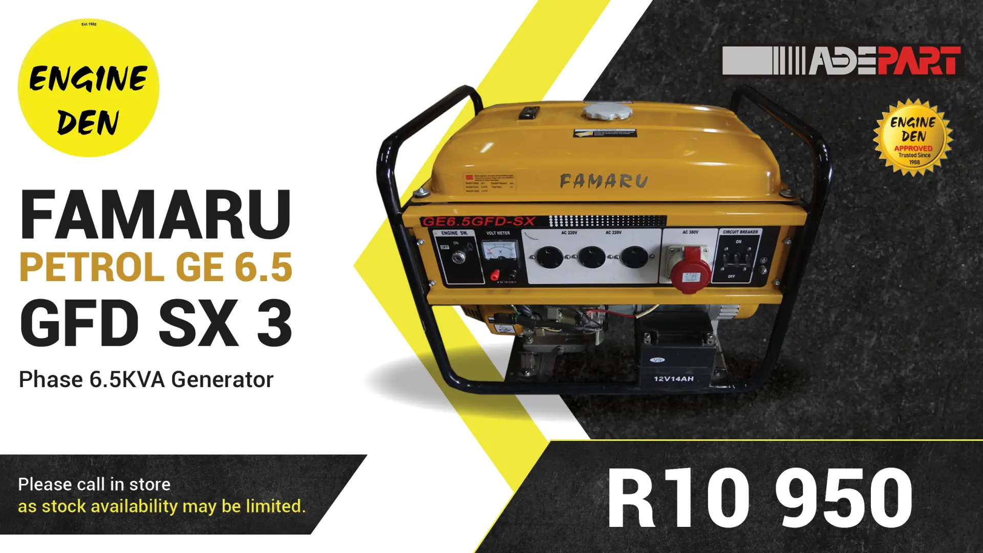 Famaru petrol GE 6.5 GFD SX 3 phase 6.5KVA generator | Engine Den