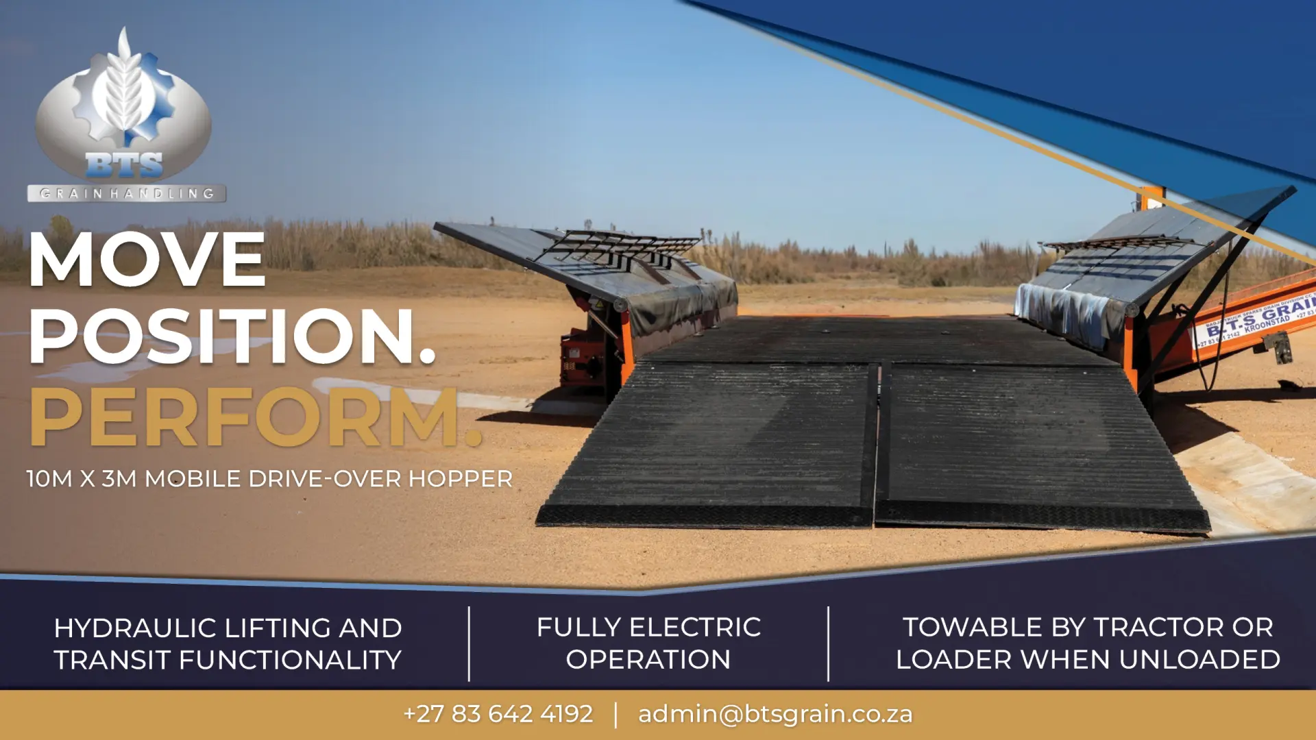 Move position, Perform | 10m x 3m Mobile Drive-Over Hopper | BTS Grain Handling