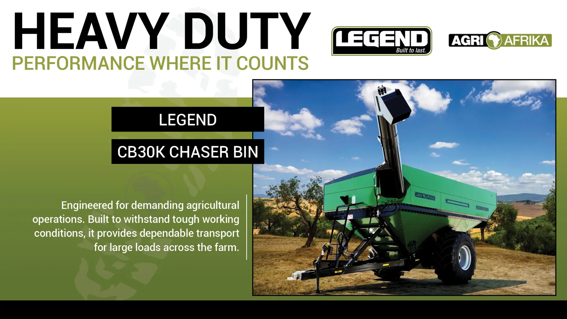 Heavy duty performance where it counts | CB30K Chaser Bin | Agri Afrika