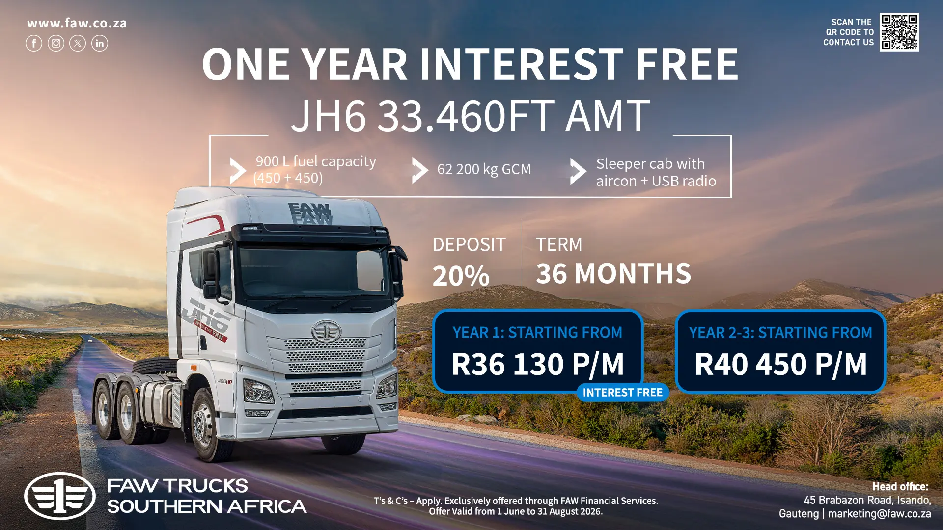 One year INTEREST FREE | JH6 33.460FT-AMT | FAW Trucks Southern Africa