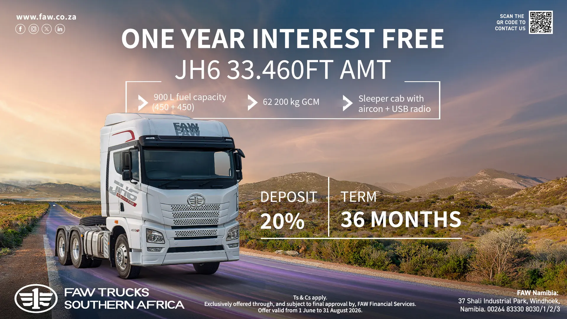 One year INTEREST FREE | JH6 33.460FT-AMT | FAW Trucks Southern Africa