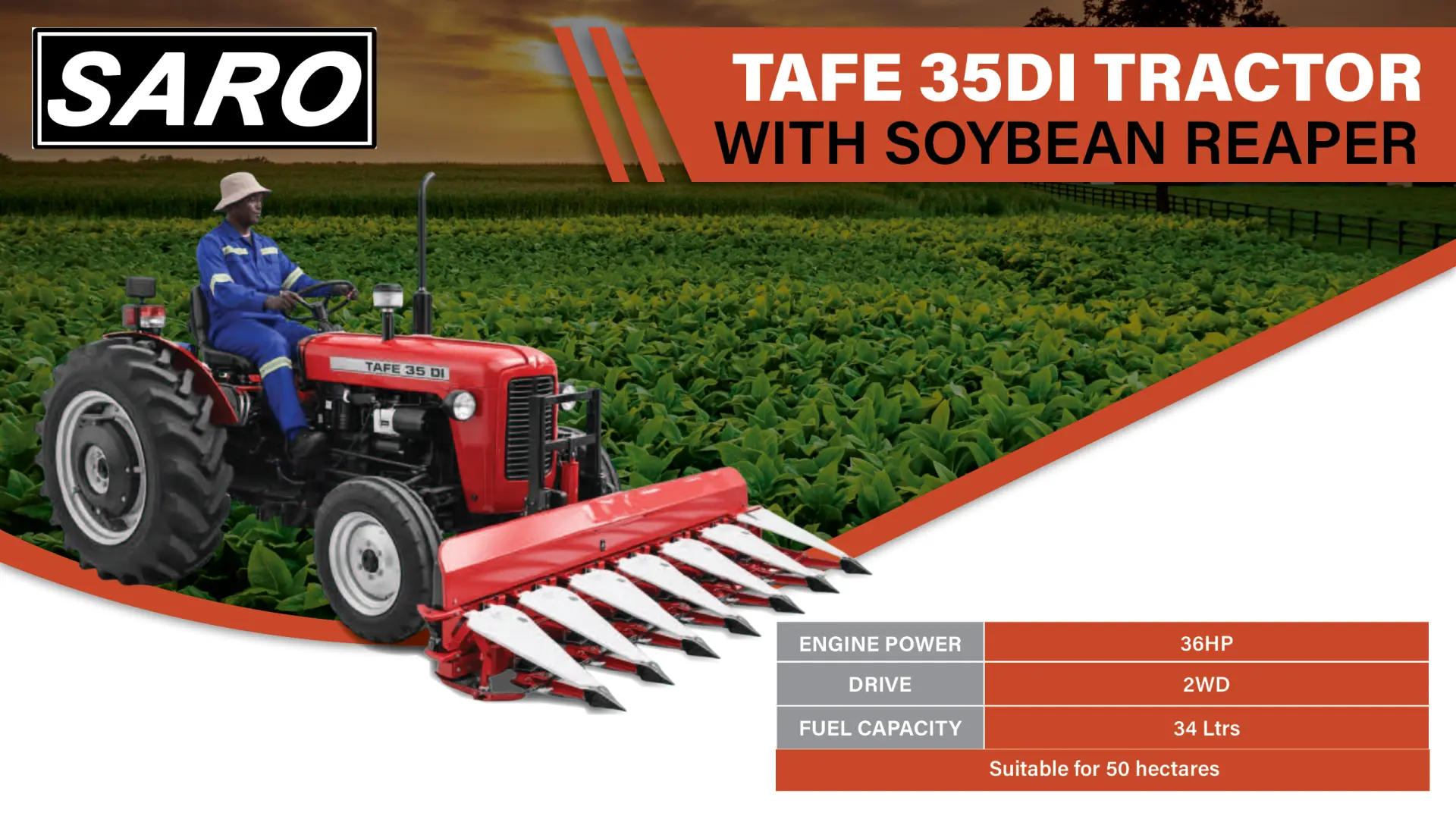 Saro TAFE 35DI Tractor with Soybean Reaper | Saro Agro