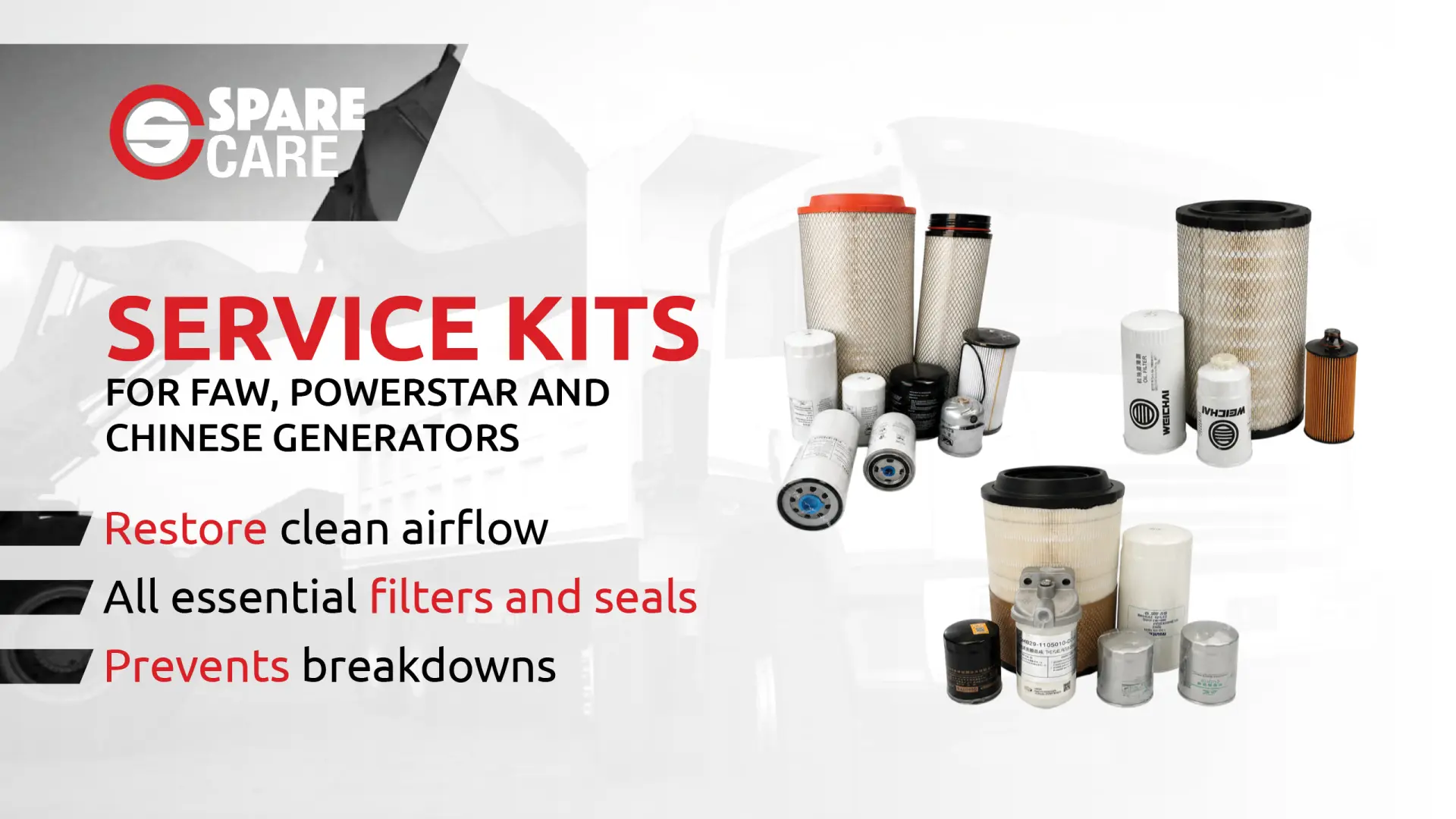 Service kits for FAW, Powerstar and Chinese generators | Spare Care
