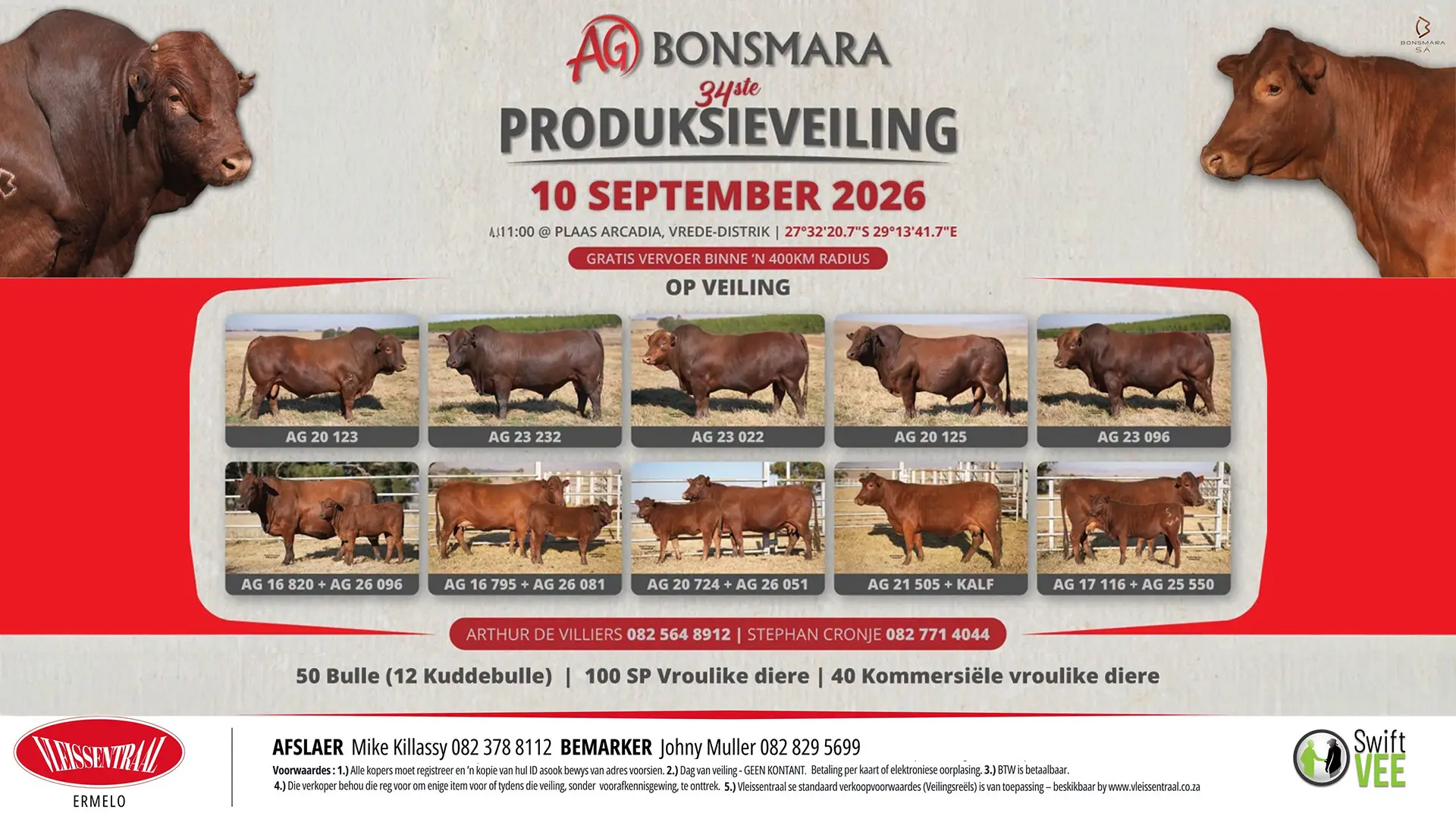 AG Bonsmara 34ste Produksieveiling | 10 September 2026 | 11:00 | Plaas Arcadia, Vrede