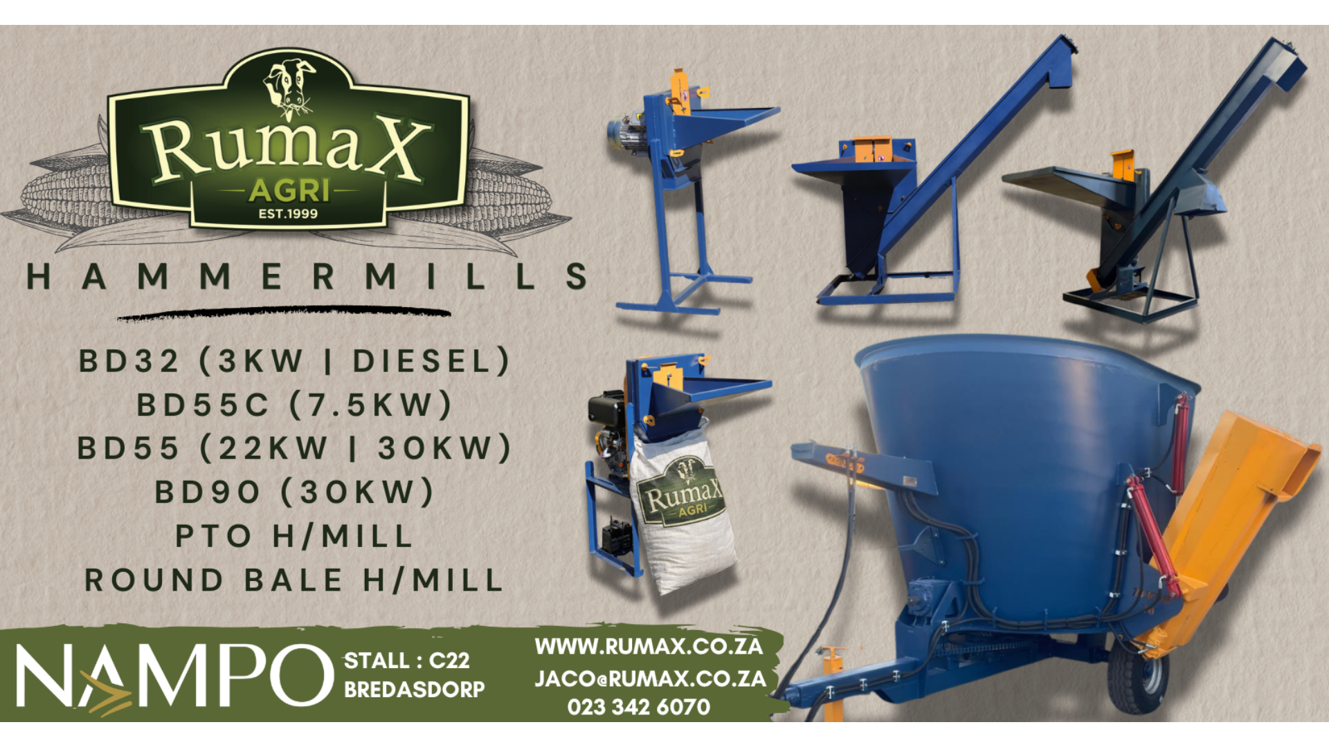 Heavy-Duty Rumax Hammermills (Electric, Diesel, PTO &amp; Round Bale) | Rumax Agri