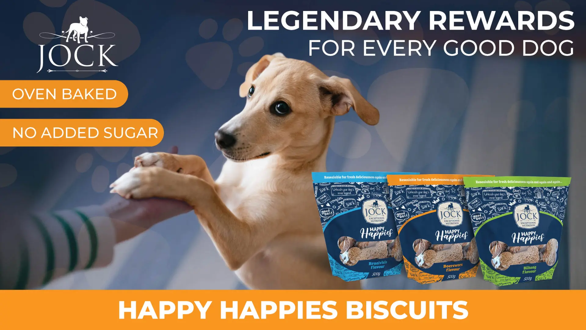 Legendary rewards for every good dog | JOCK Happy Happies dog biscuits