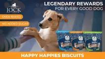 Legendary rewards for every good dog | JOCK Happy Happies dog biscuits