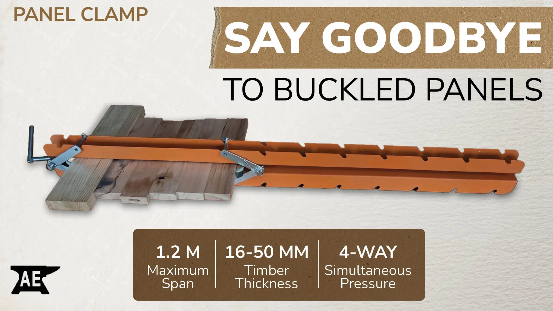 Perfect glue-ups, every time. Build your next masterpiece with the Anvil Engineering panel clamp