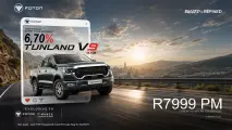 Claim this exclusive offer: Foton Tunland V9 4x2 double cab from an Incredible R7,999 PM!