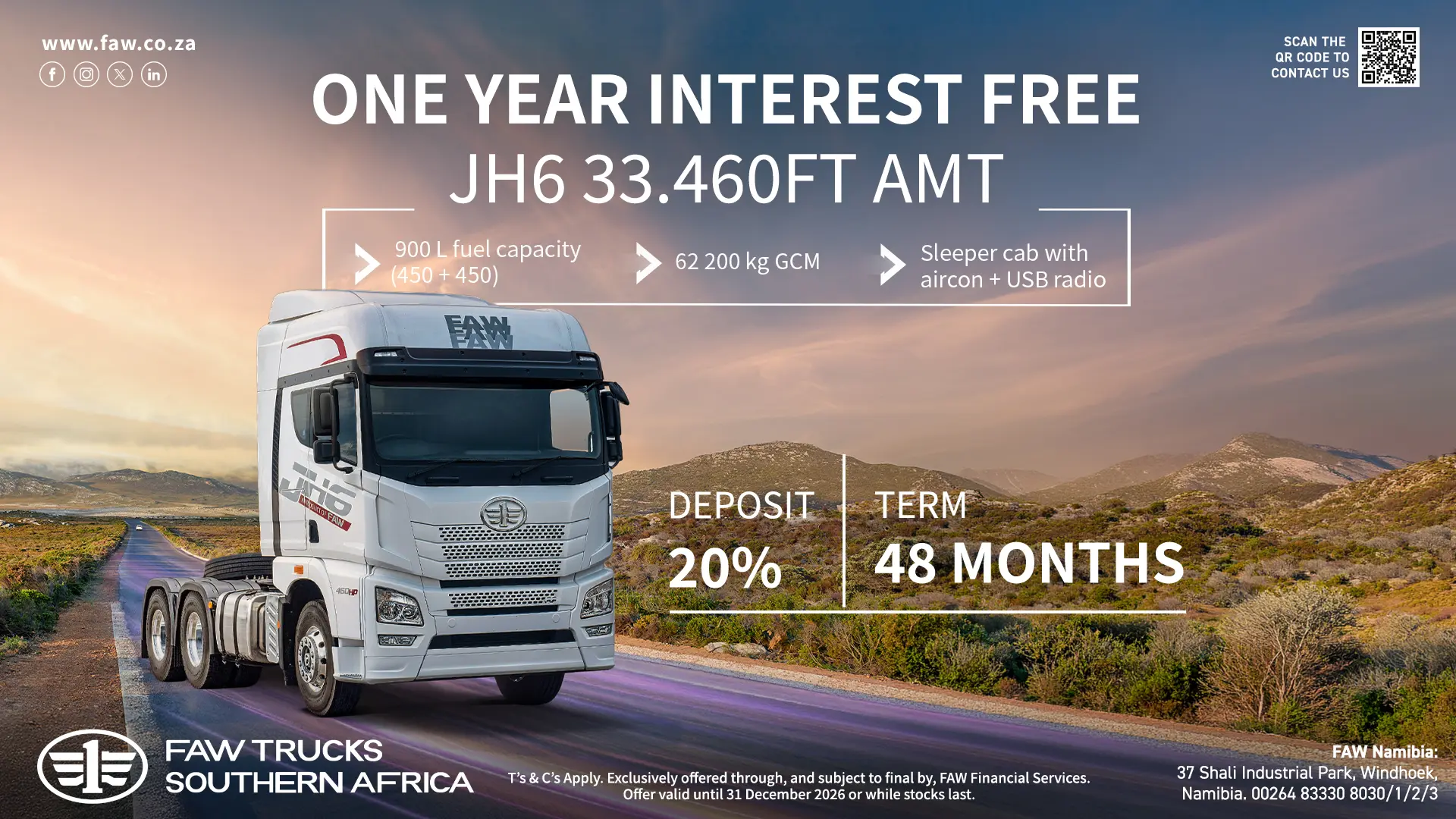 One year INTEREST FREE | JH6 33.460FT-AMT | FAW Trucks Southern Africa