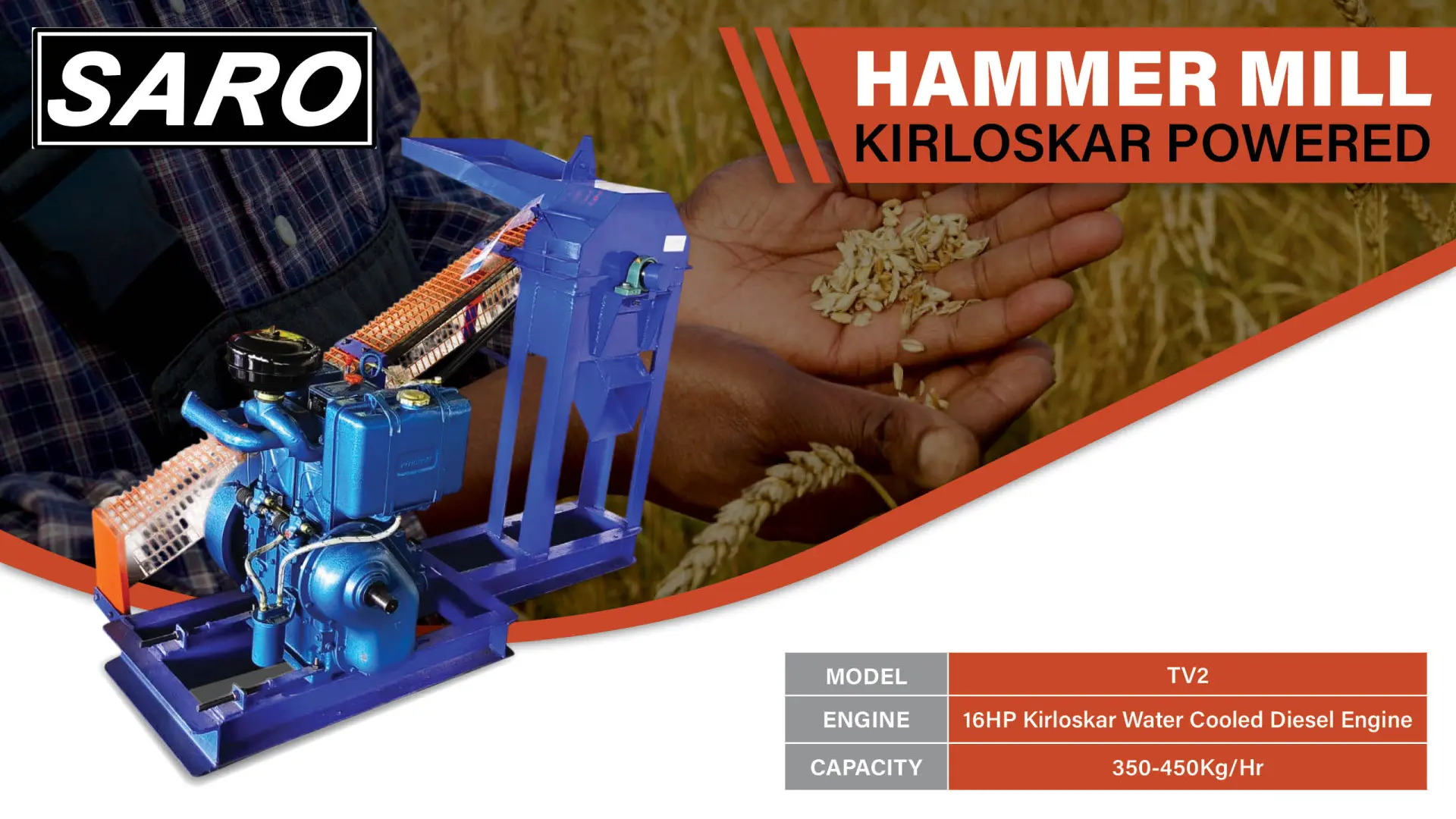 Process Up to 450 kg/Hr with the Saro TV2 Kirloskar Hammer Mill | Saro Agro 