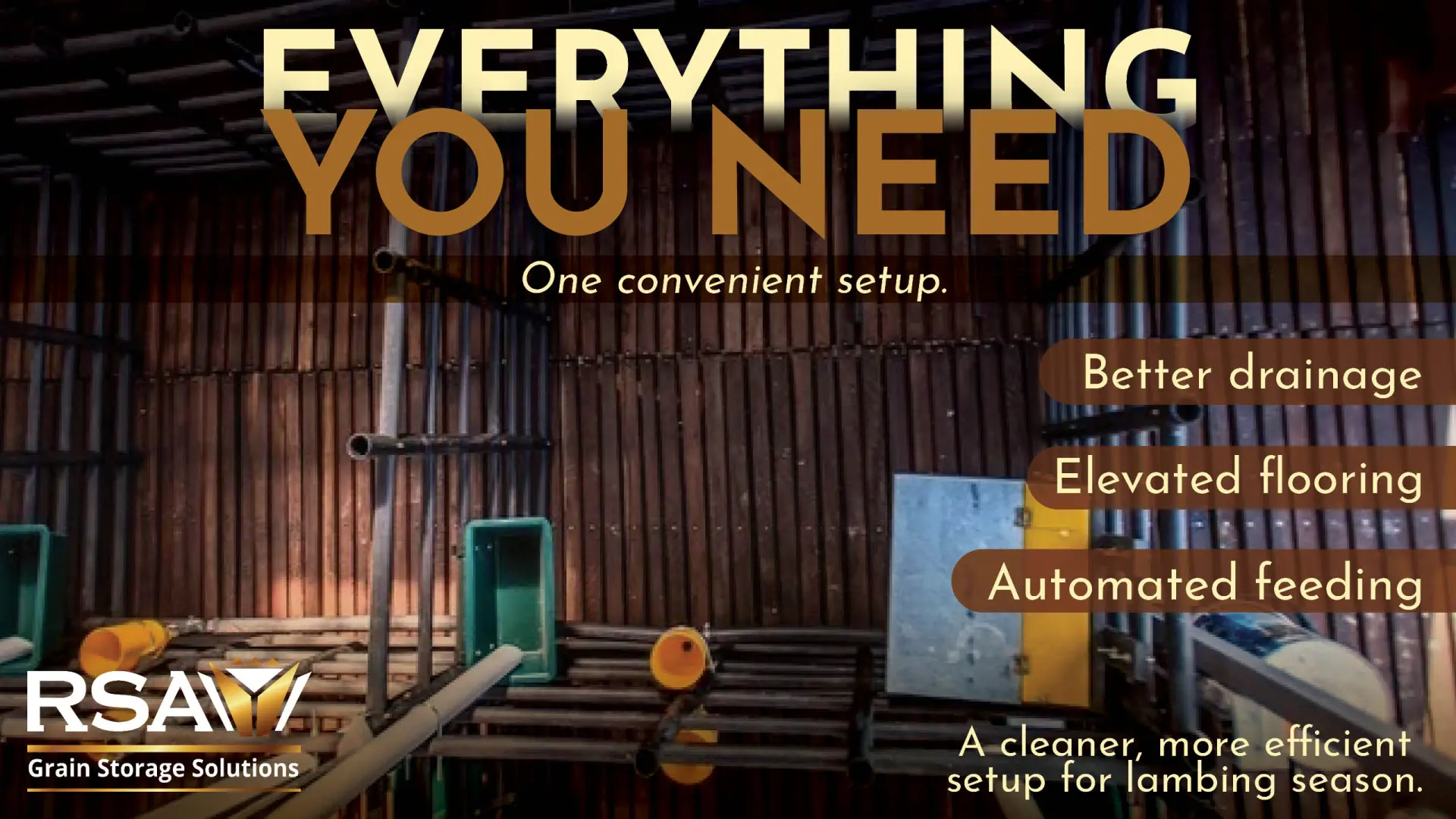 Get ready for lambing season! Complete RSA Grain modular pens and automated feed systems