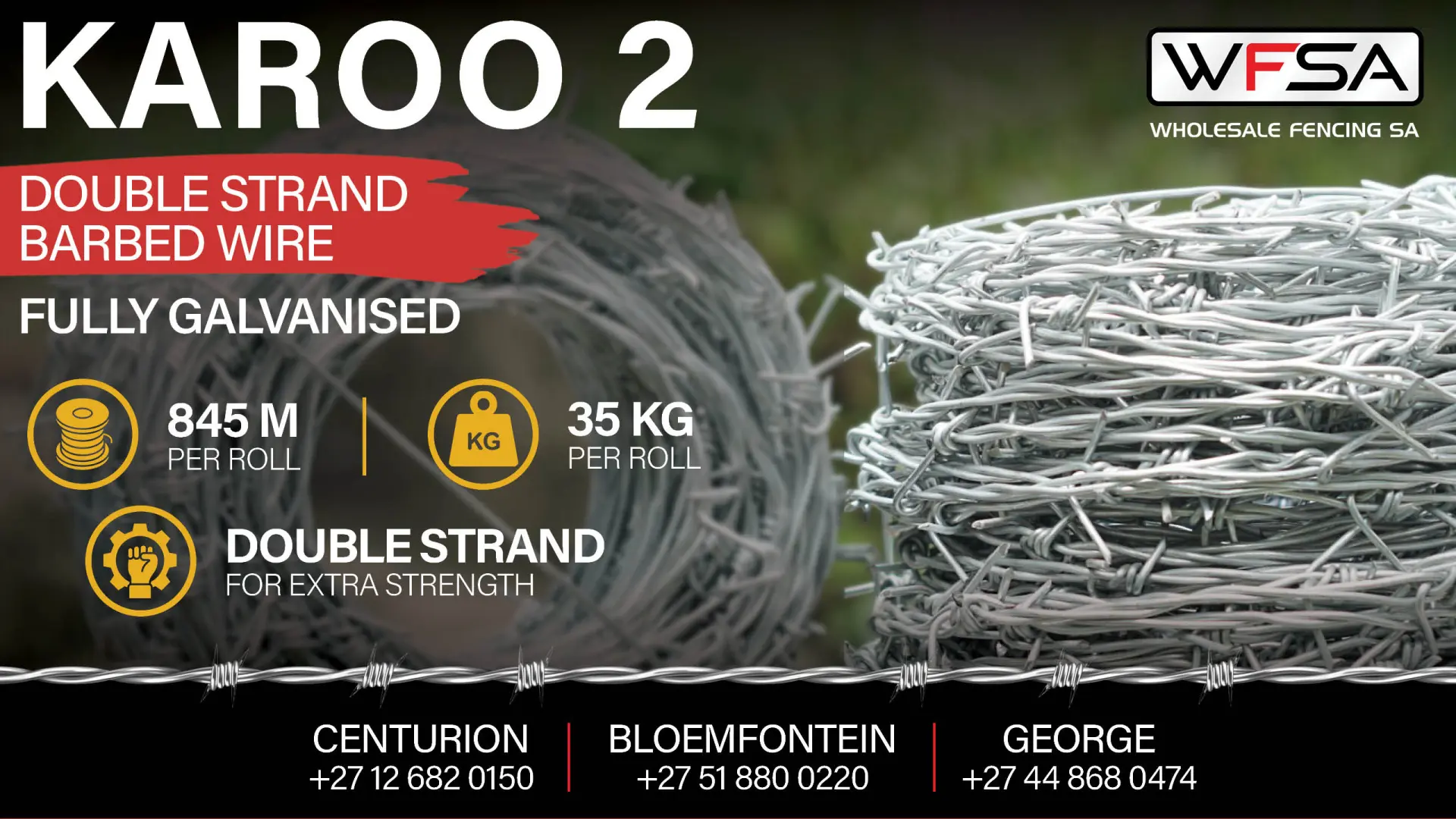 KAROO 2 – Double Strand Barbed Wire | Wholesale Fencing