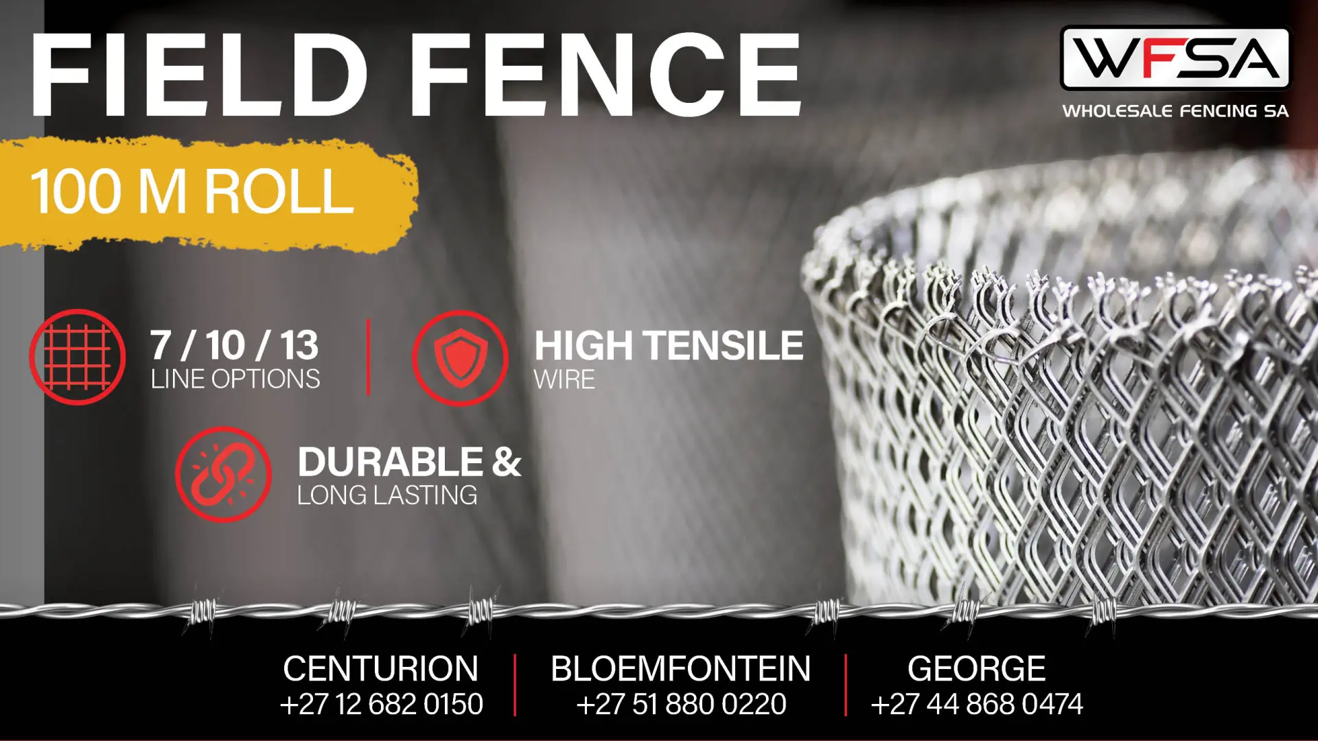 Durable &amp; Long Lasting Field Fence – 100 M Roll | 7 / 10 / 13 line option | Wholesale Fencing