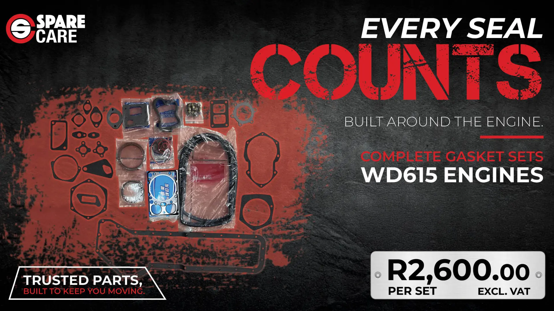 Prevent downtime: Original quality WD615 gasket sets for R2,600 from Spare Care