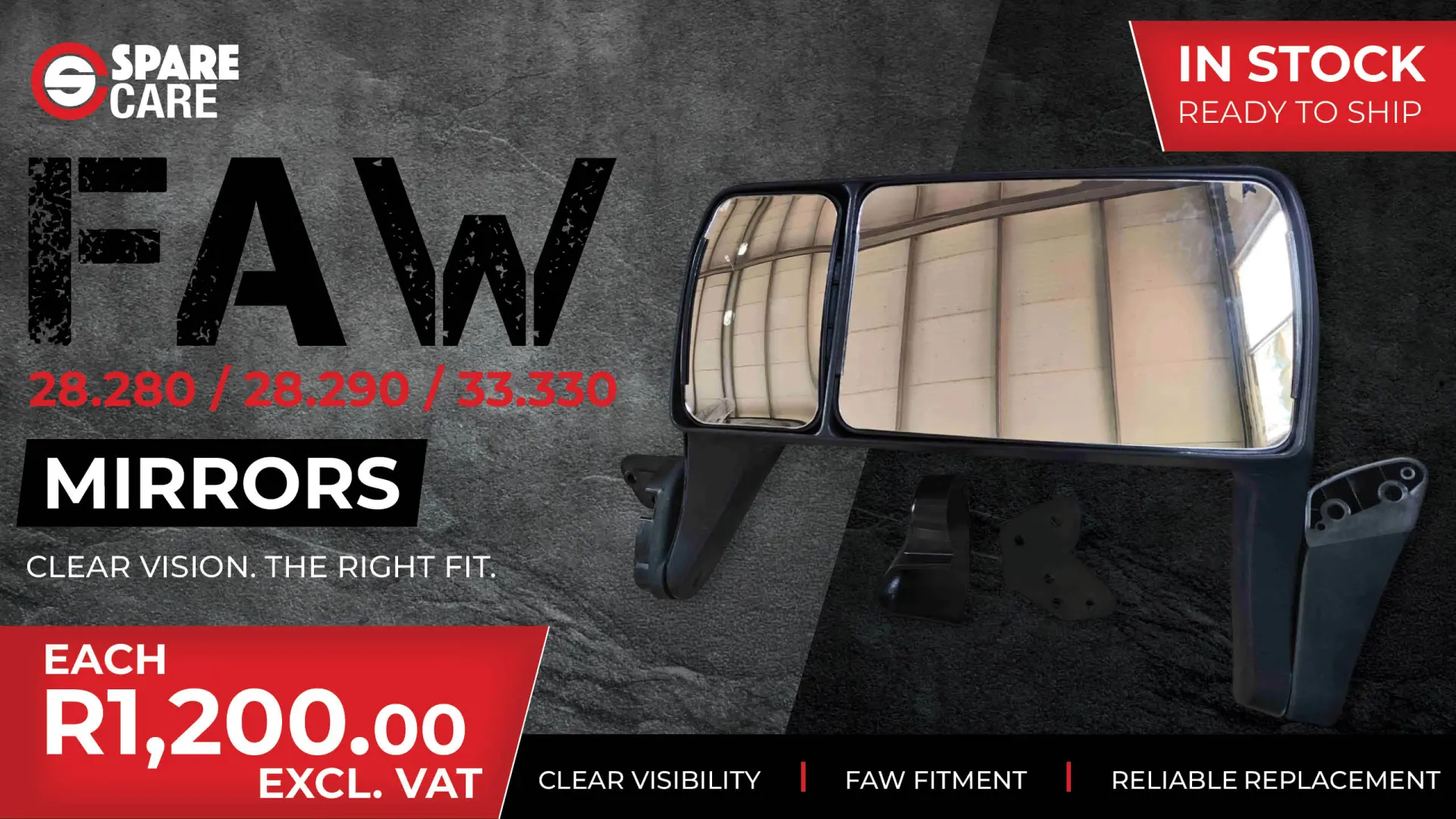 Clear vision, sharp price: FAW truck mirrors for R1,200 from Spare Care