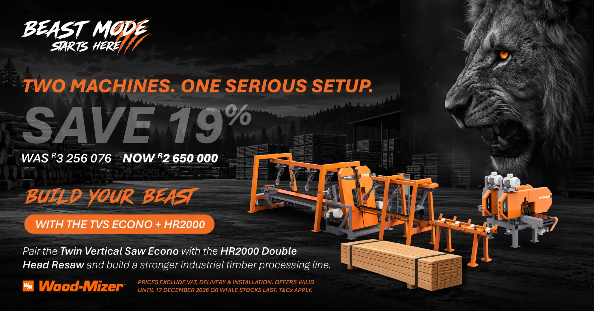Build Your Beast Bundle Deal! | TVS Econo + HR2000 Double Head Resaw (Save 19%) | Wood-Mizer