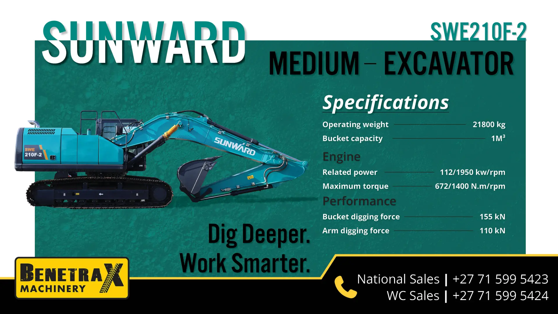Sunward SWE210F-2 medium excavator | Dig deeper. Work smarter with Benetrax