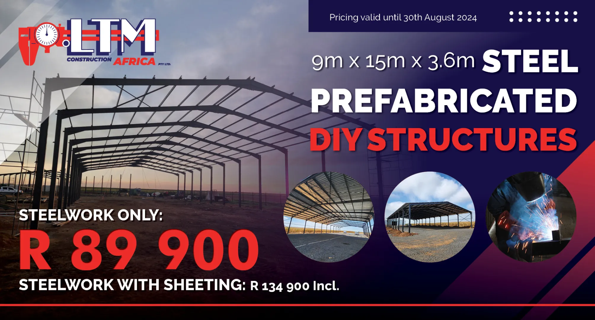 Steel prefabricated DIY structures | 9m x 15m x 3.6m | LTM Engineering &amp; Construction