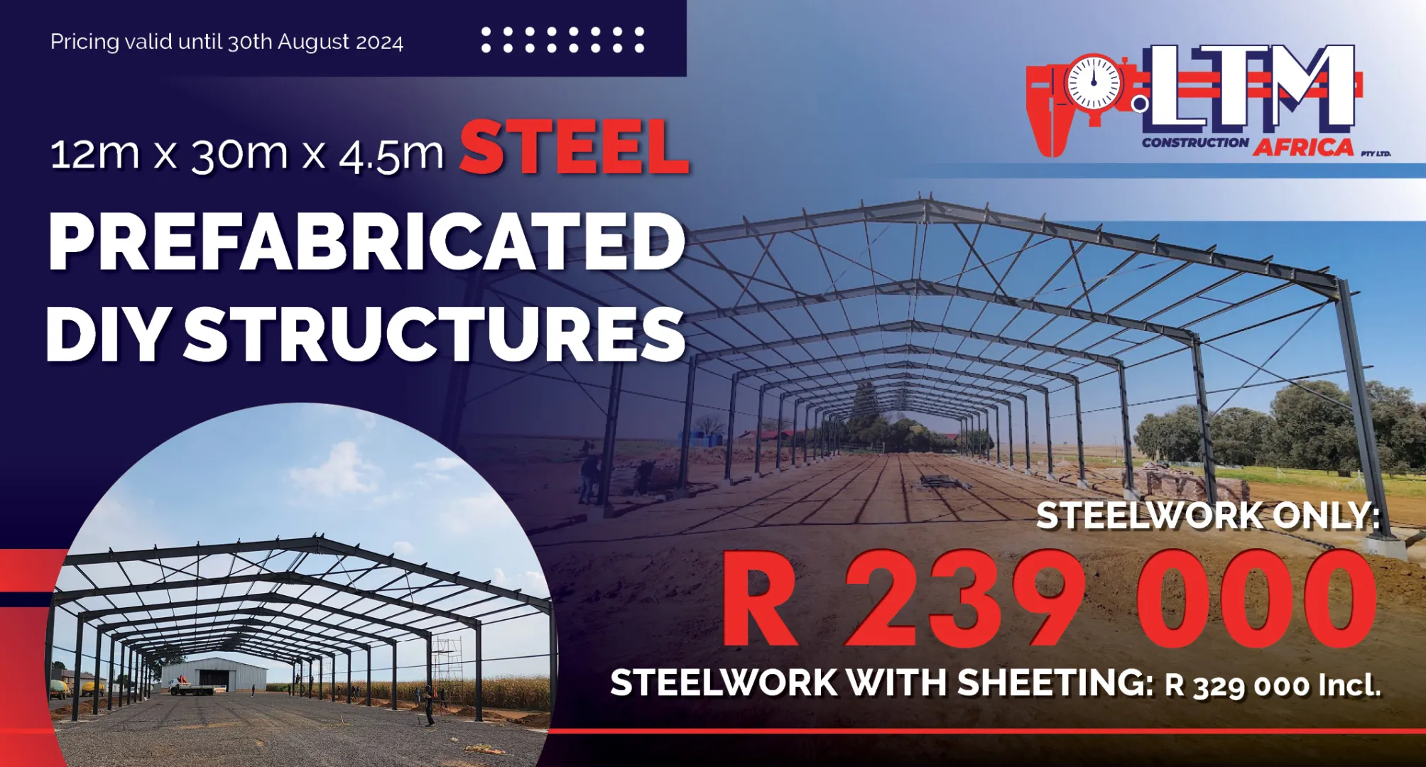 Steel prefabricated DIY structures | 12m x 30m x 4.5m | LTM Engineering &amp; Construction
