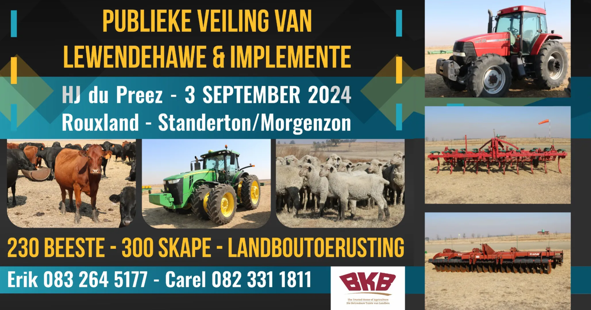 Publieke veiling van lewendehawe &amp; implemente! | 3 September 2024 | Standerton/Morgenzon