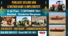 Publieke veiling van lewendehawe & implemente! | 3 September 2024 | Standerton/Morgenzon
