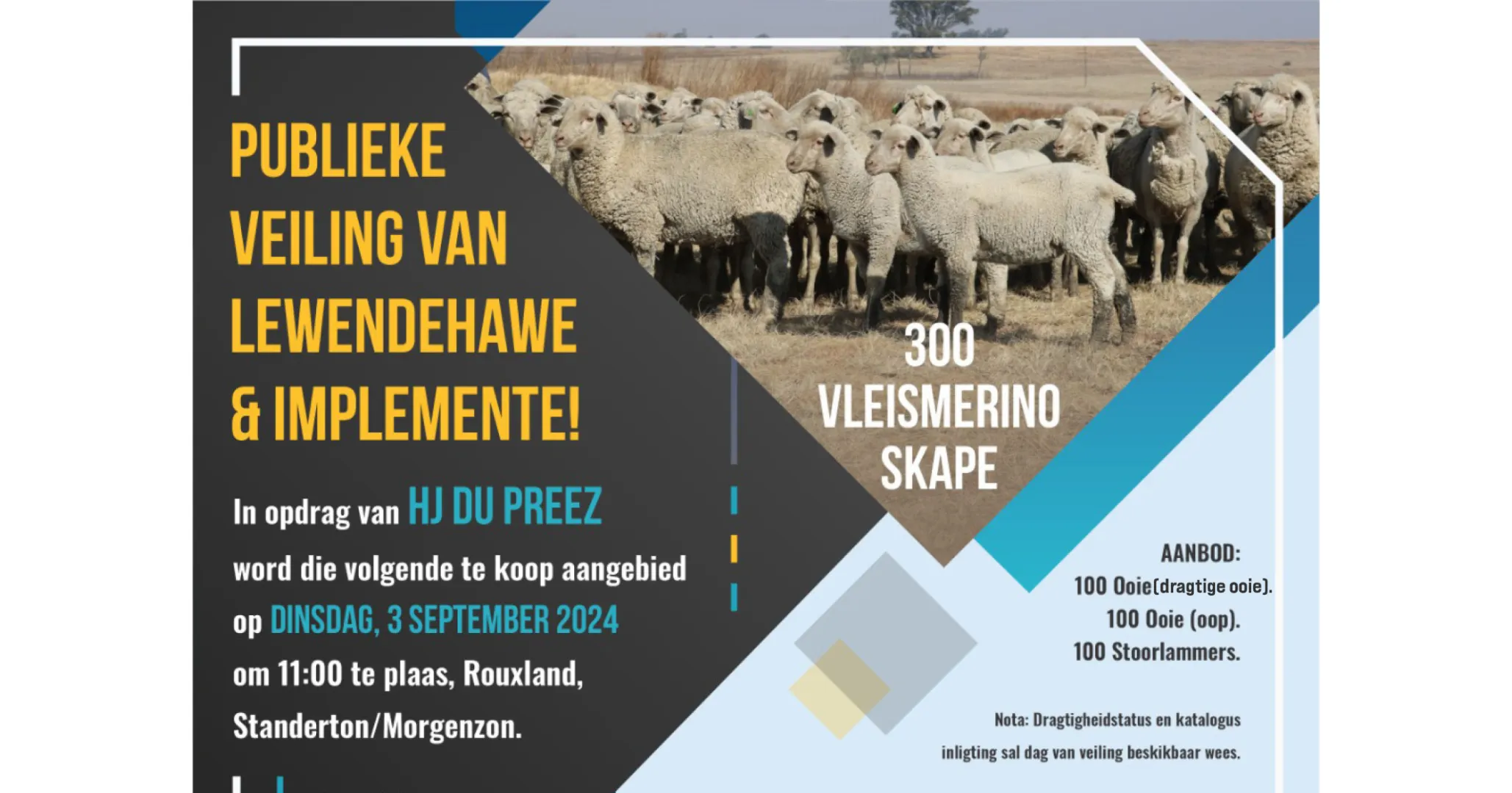 Publieke veiling van lewendehawe &amp; implemente! | 3 September 2024 | Standerton/Morgenzon
