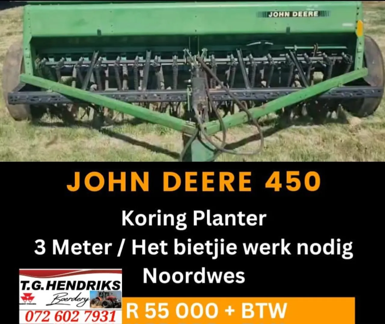 450 John Deere koring planter | 3 Meter | T.G Hendriks boerdery