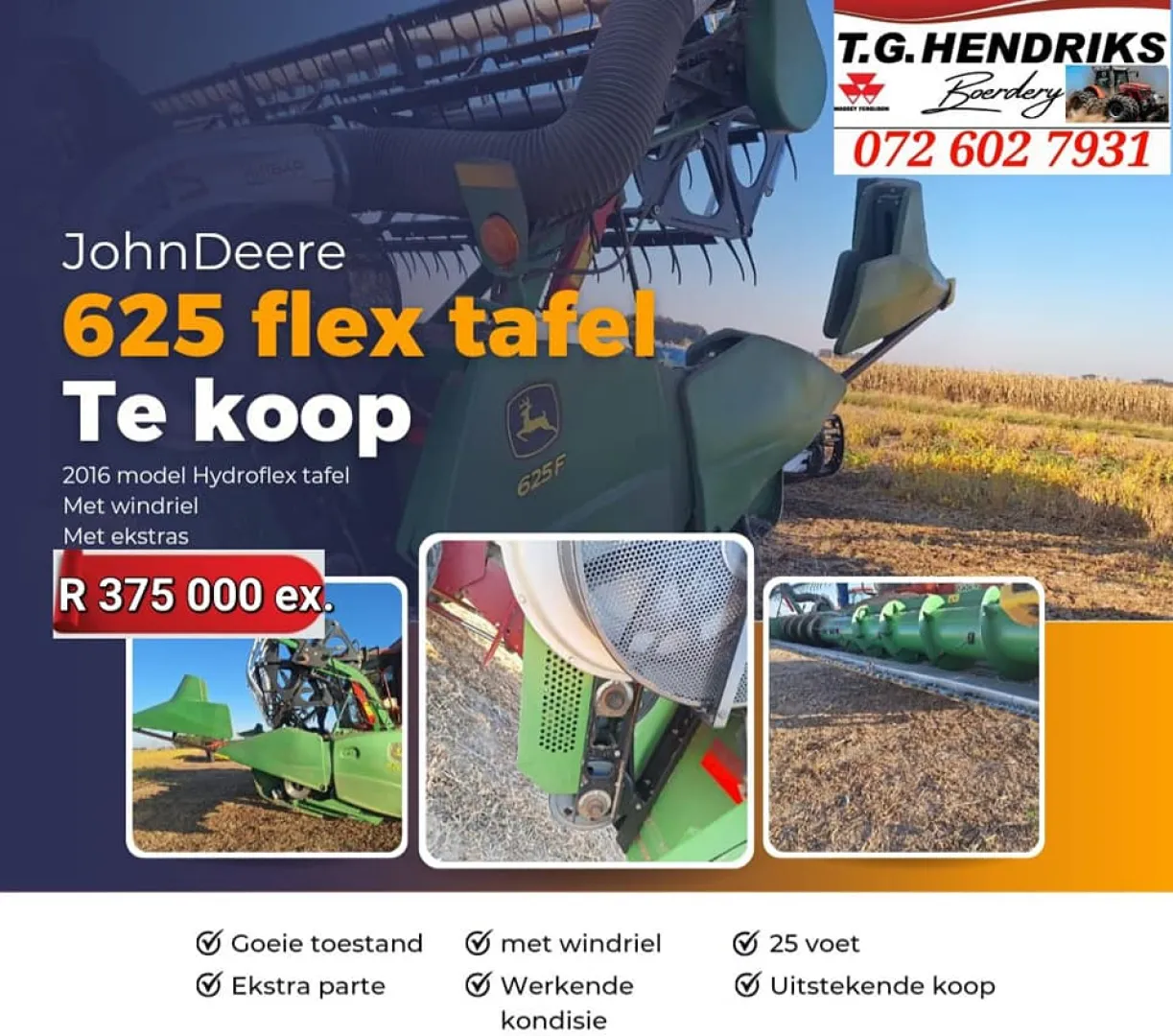 John Deere 625 Flex tafel | T.G Hendriks boerdery