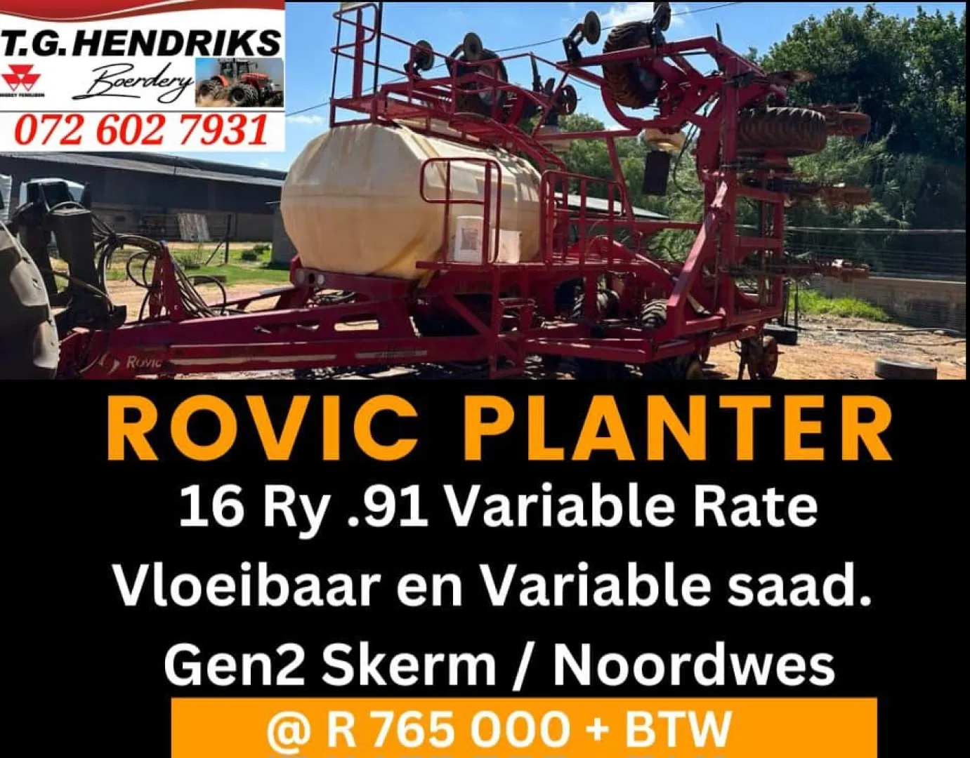 Rovic planter 16 ry .91 Variable rate | T.G. Hendriks Boerdery