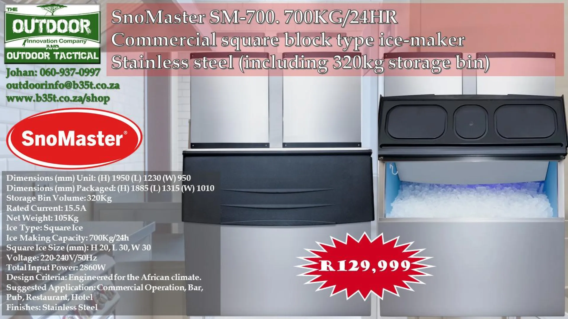 SnoMaster SM-700 commercial square block type icemaker | Outdoor Innovation